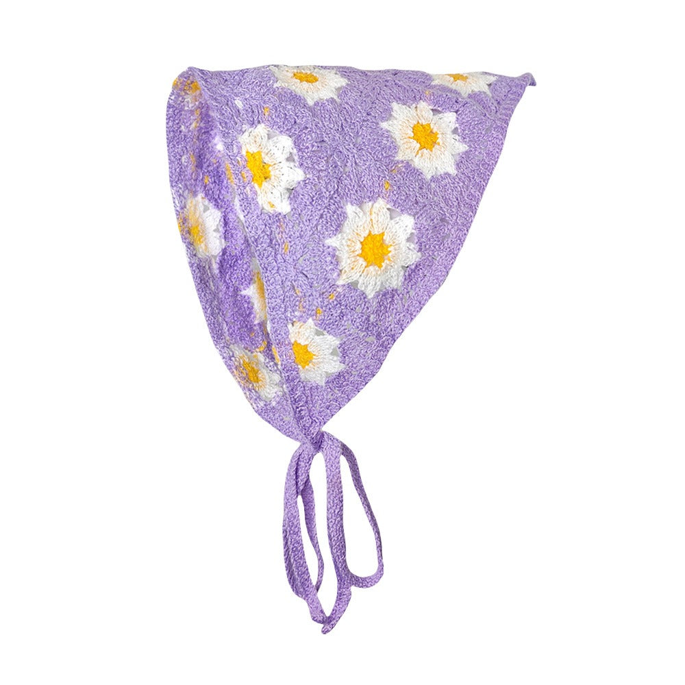 Women's French Chic Handmade Knitted Daisy Triangle Tie-Up Headscarf