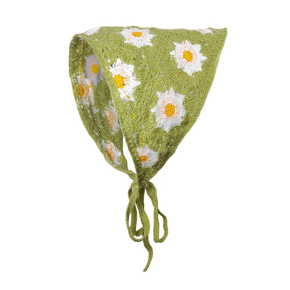 Women's French Chic Handmade Knitted Daisy Triangle Tie-Up Headscarf