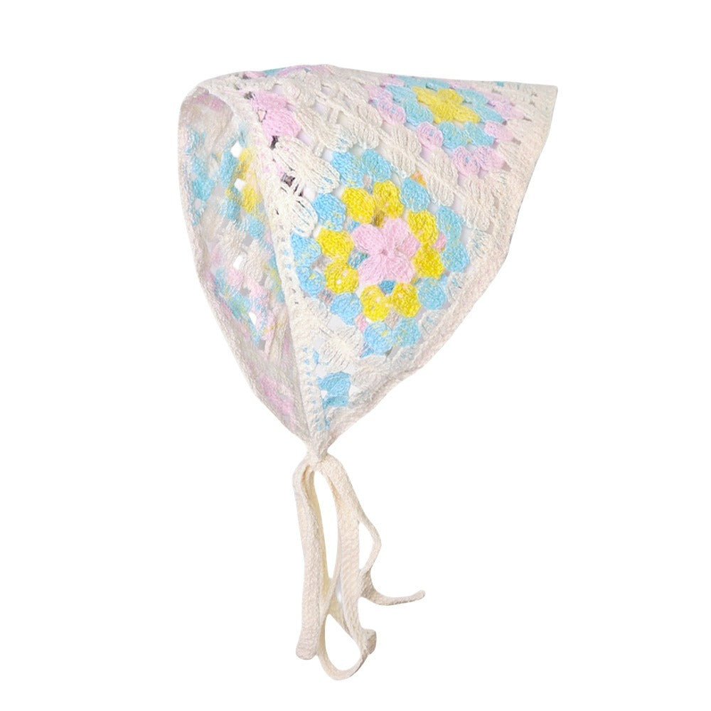 Women's French Chic Handmade Knitted Daisy Triangle Tie-Up Headscarf