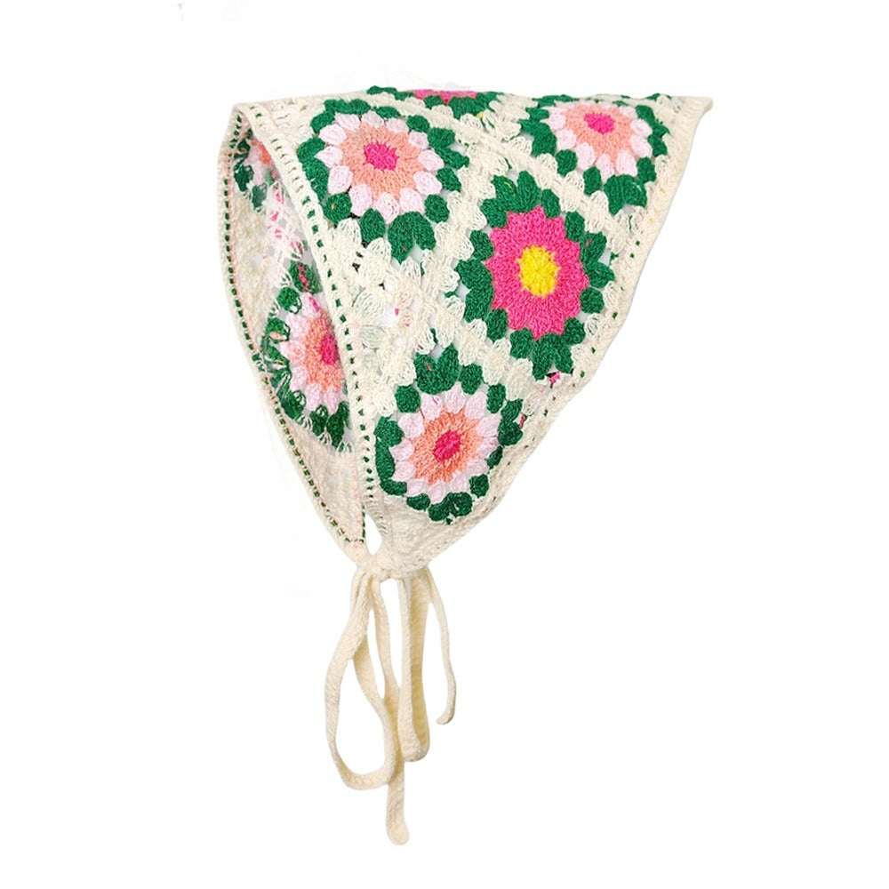 Women's French Chic Handmade Knitted Daisy Triangle Tie-Up Headscarf