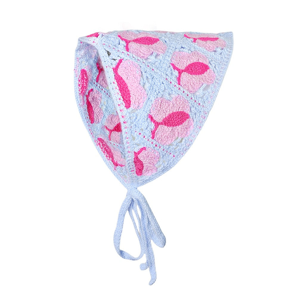 Women's French Chic Handmade Knitted Daisy Triangle Tie-Up Headscarf