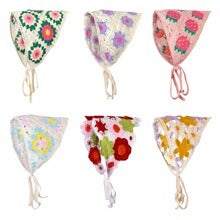 Women's French Chic Handmade Knitted Daisy Triangle Tie-Up Headscarf