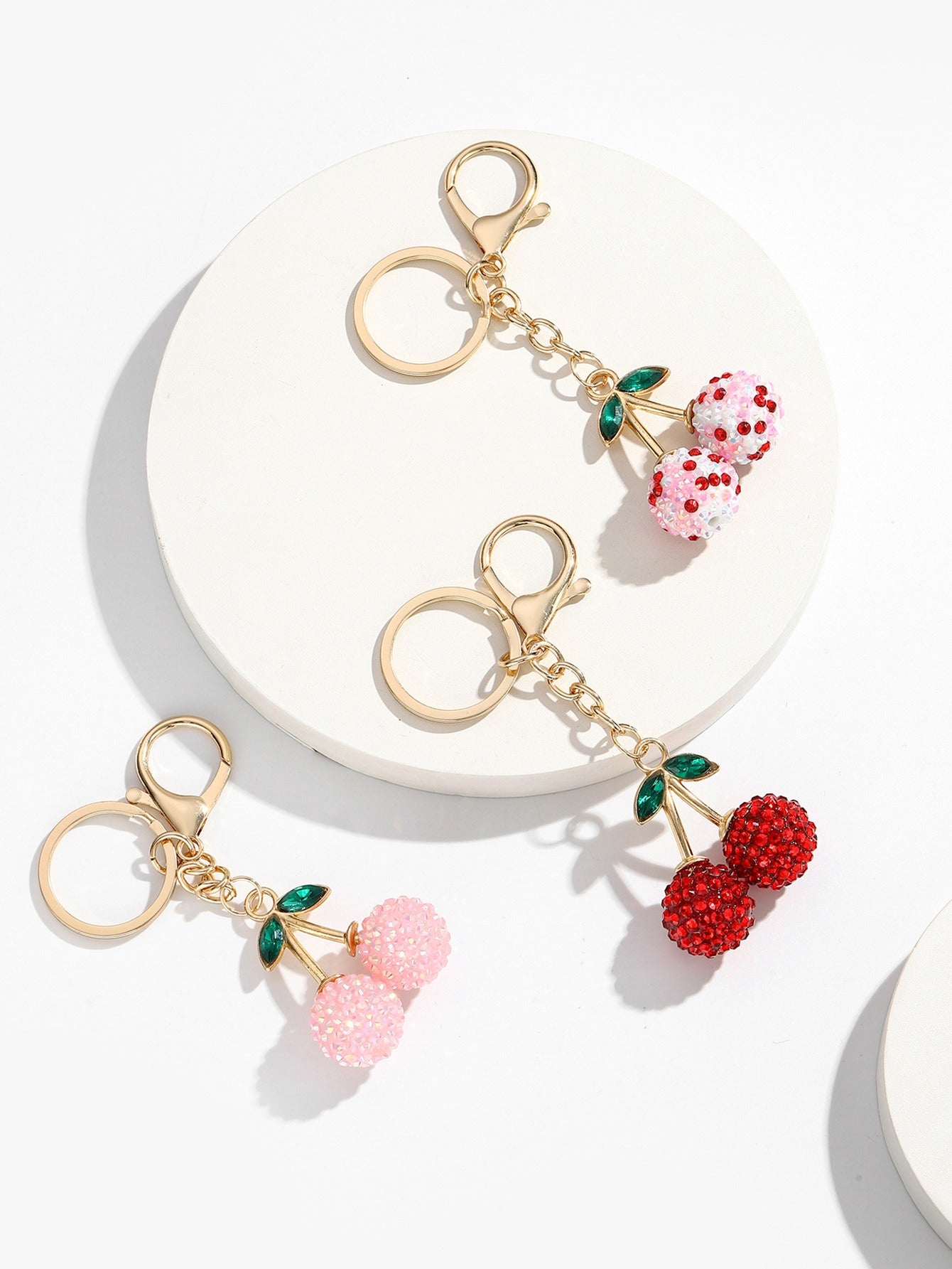 Creative Cute Realistic Cherry Keychain - Alloy Rhinestone Inlaid Car & Bag Charm
