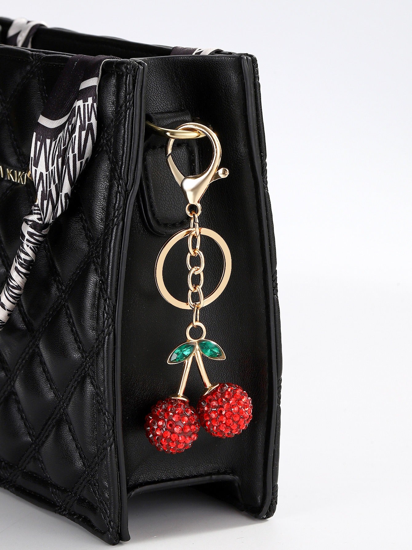Creative Cute Realistic Cherry Keychain - Alloy Rhinestone Inlaid Car & Bag Charm