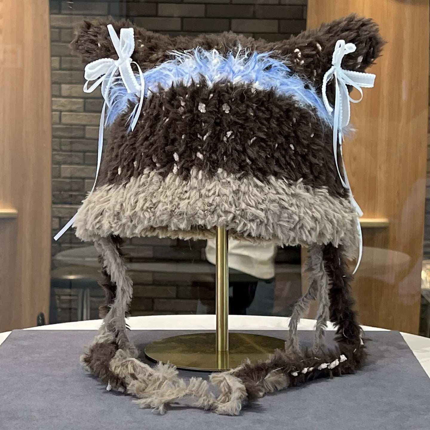 Women's Fairycore Enchanted Mixed Pastel Fuzzy Braid Bow Knit Beanie - Winter Fall Warm Face-Flattering Hat