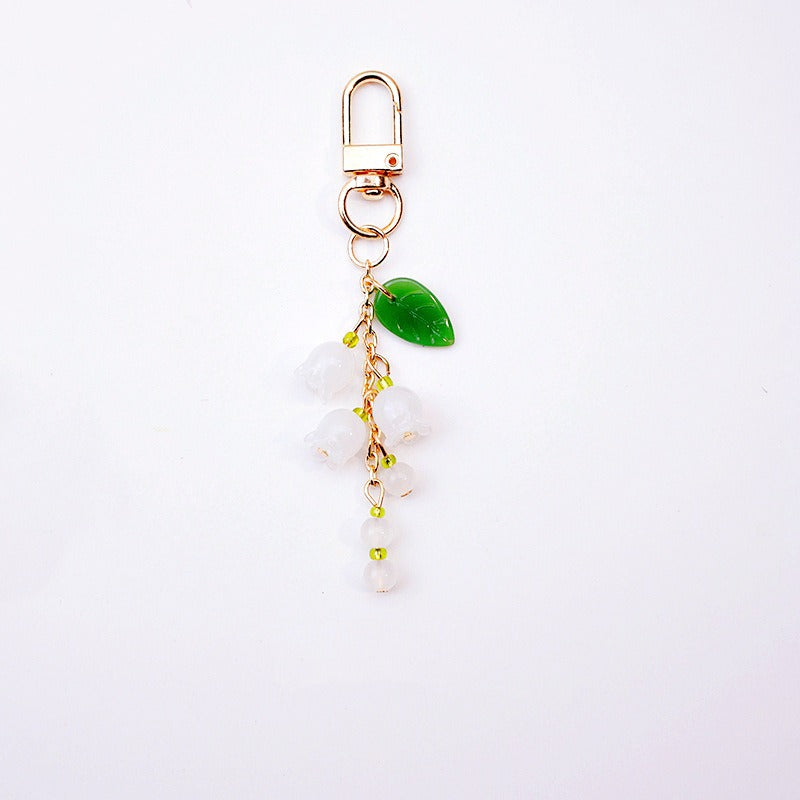 Fresh & Dainty White Bellflower Jade Pendant Phone Lanyard - Multi-Use Bag Charm, Keychain & Cute Bracelet Accessory