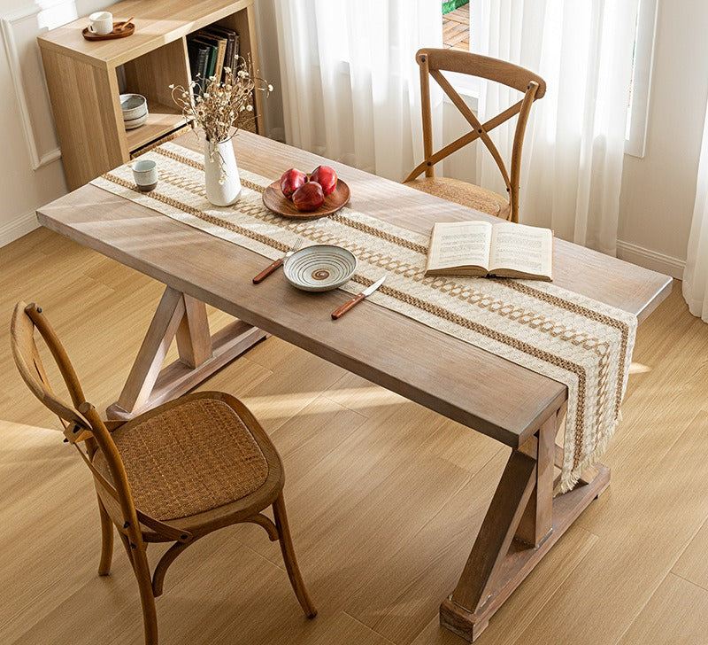 Bohemian American-Style Thick Linen-Cotton Woven Table Runner - Openwork Tassel Coffee Table Cover