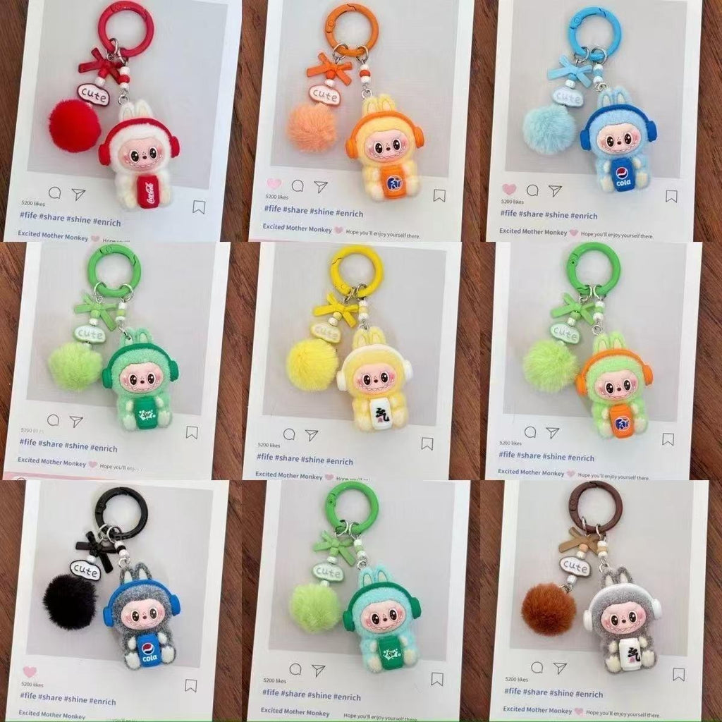 Labubu Style Flocked Sitting Pose Figurine Keychain - Cute Couple Bag/Car Key Charm | Gift Accessory