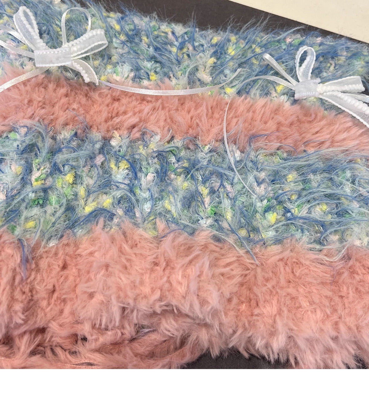 Women's Fairycore Enchanted Mixed Pastel Fuzzy Braid Bow Knit Beanie - Winter Fall Warm Face-Flattering Hat