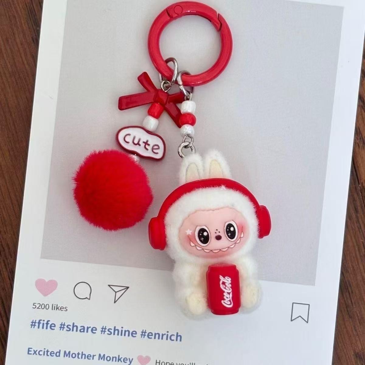 Labubu Style Flocked Sitting Pose Figurine Keychain - Cute Couple Bag/Car Key Charm | Gift Accessory