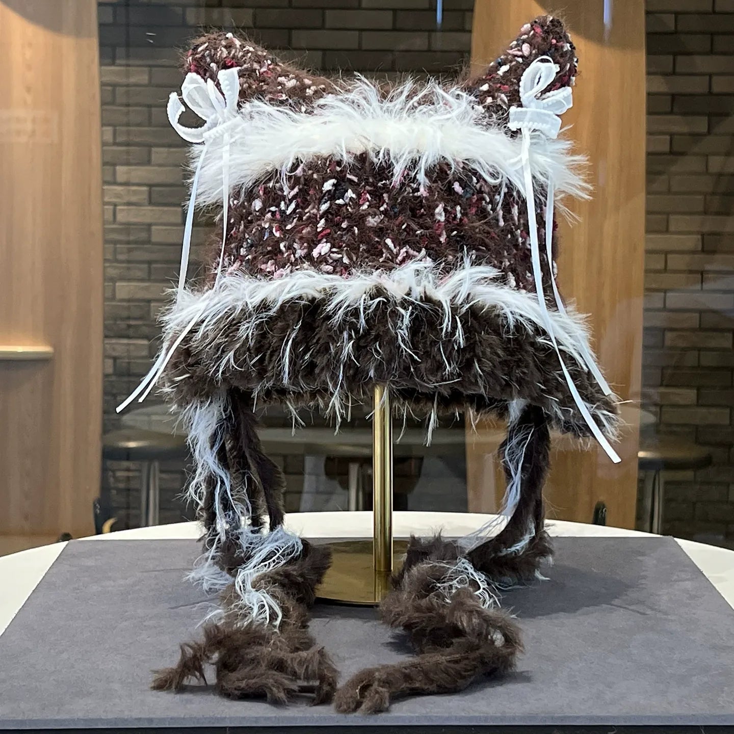 Women's Fairycore Enchanted Mixed Pastel Fuzzy Braid Bow Knit Beanie - Winter Fall Warm Face-Flattering Hat