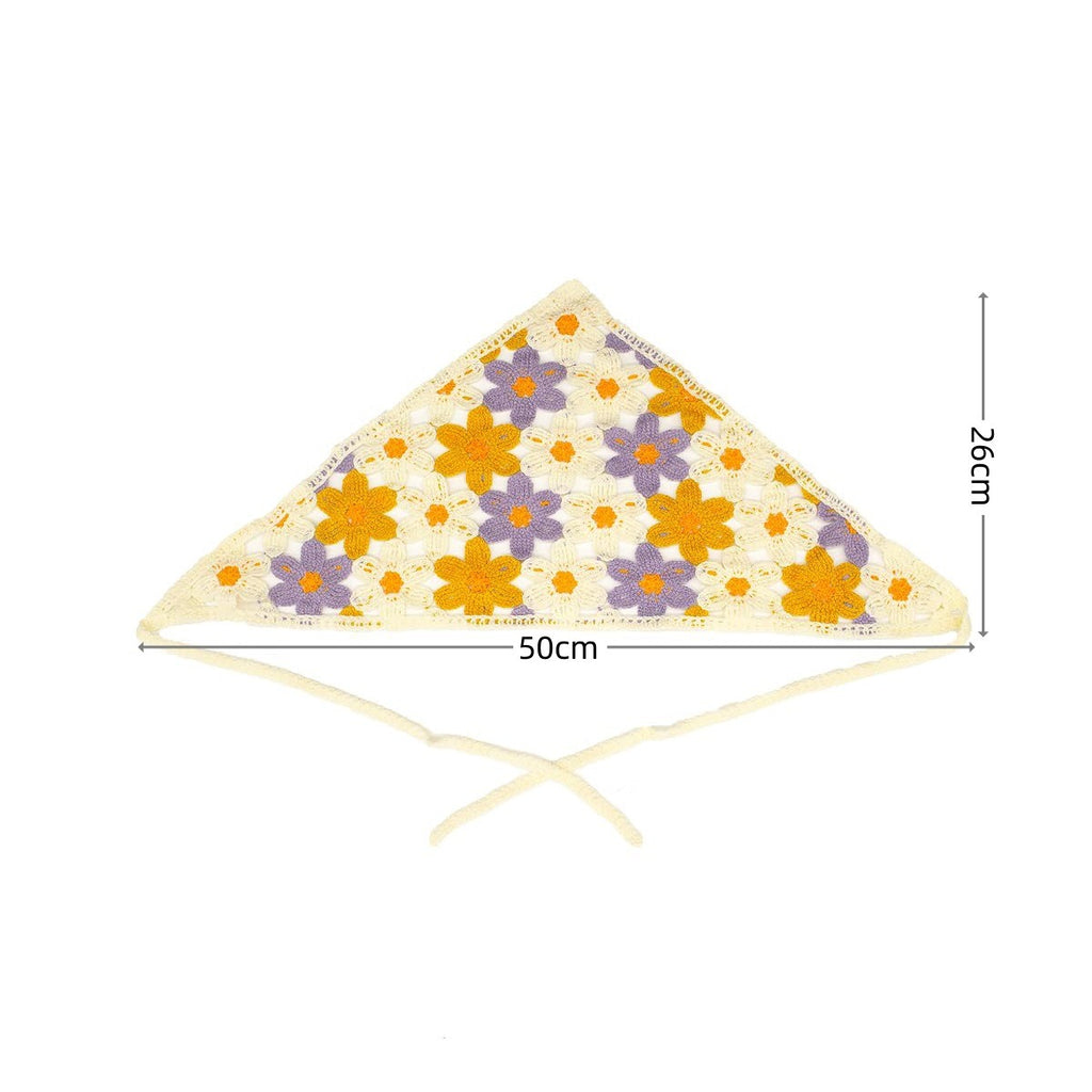 Women's French Chic Handmade Knitted Daisy Triangle Tie-Up Headscarf