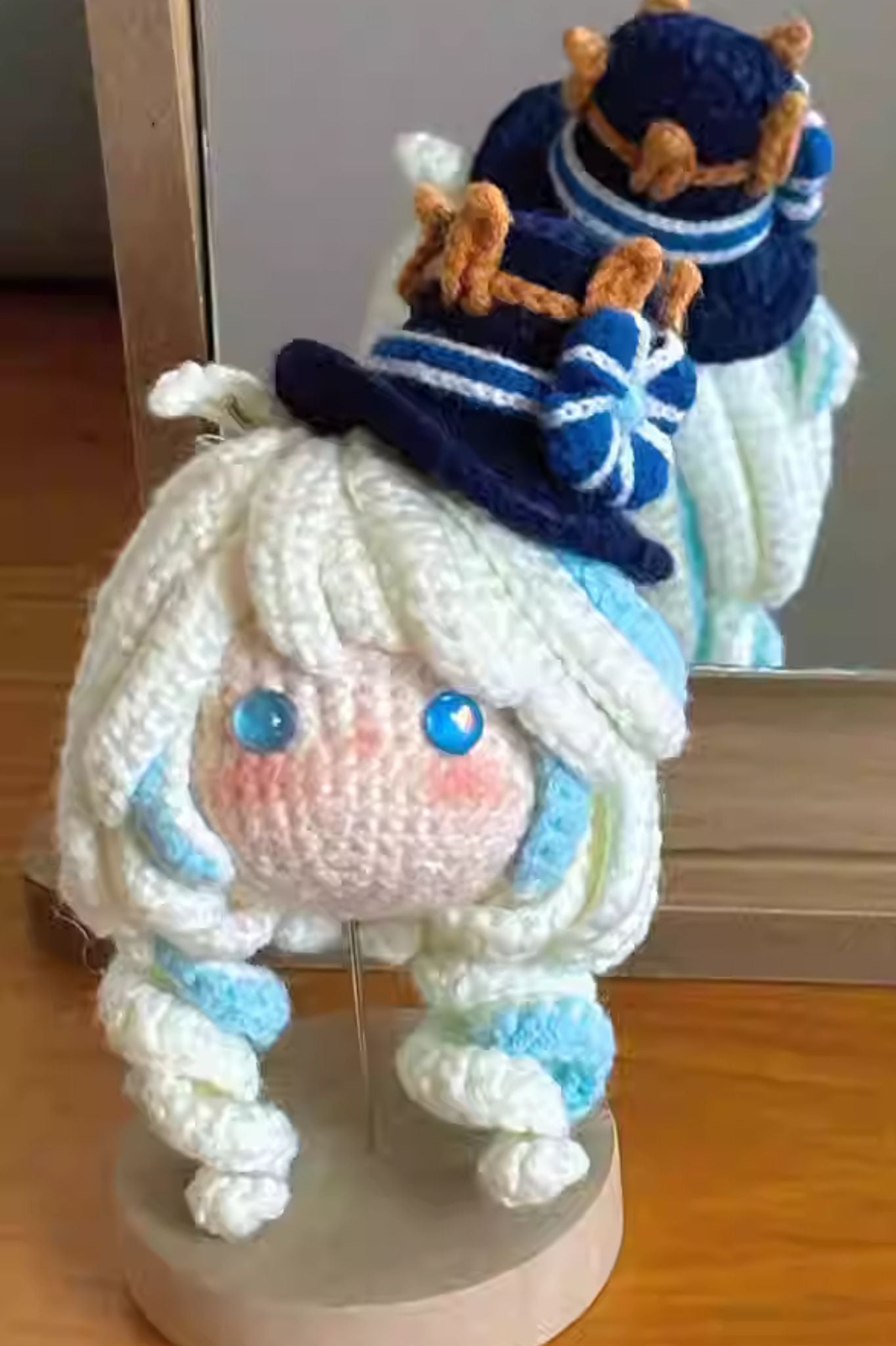 Handmade Furina crochet keychain charm — finished amigurumi Genshin Impact fan art by Toyversia