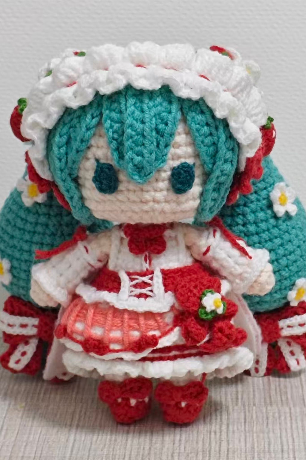 Strawberry Hatsune Miku amigurumi finished doll — handmade crochet charm by Toyversia