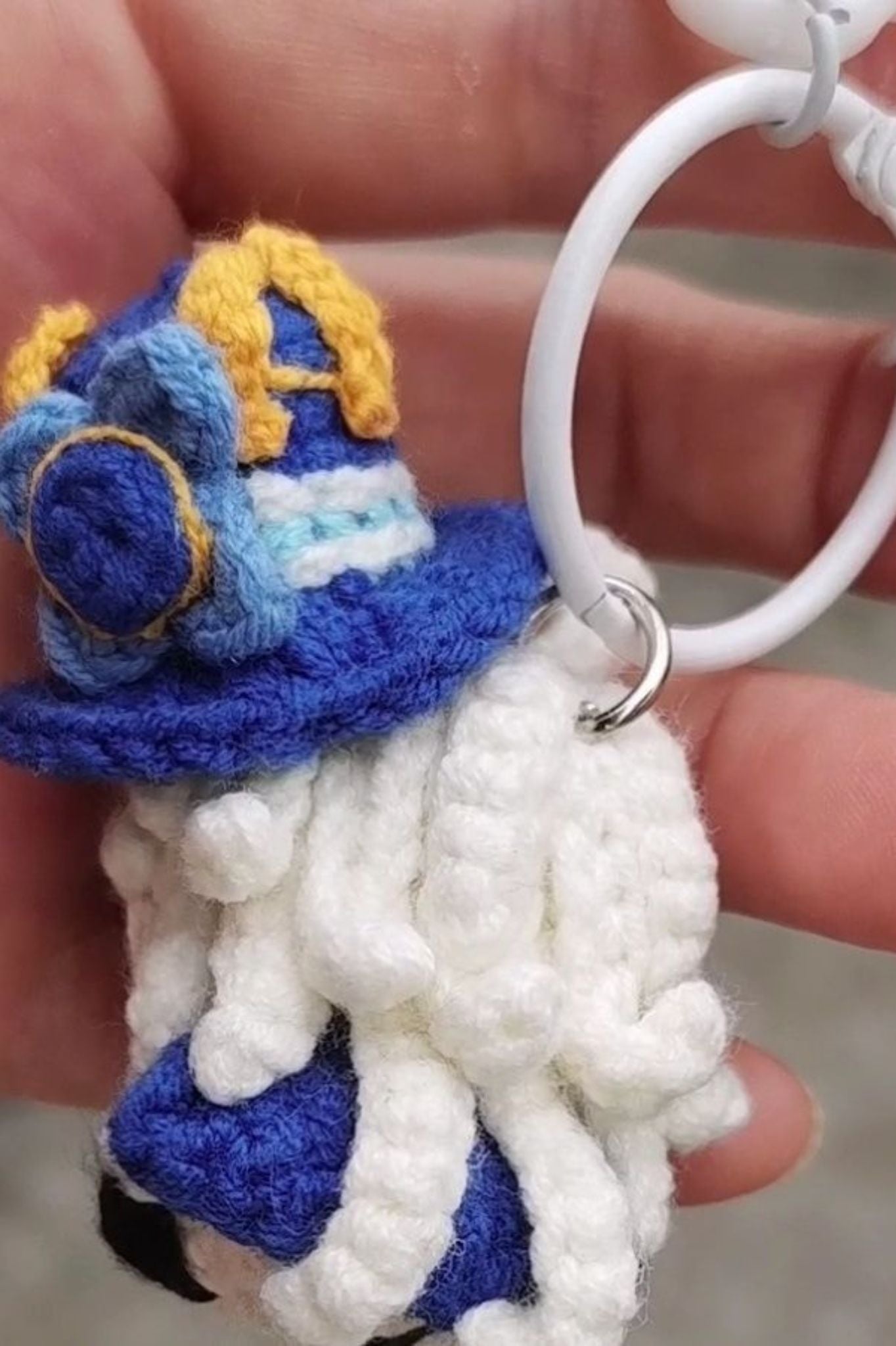 Furina crochet keychain charm used as bag accessory — cute handmade game doll